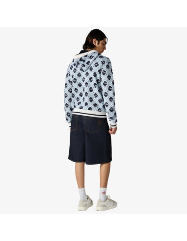 Sweat À Capuche Zippé En Mérinos À Monogramme Bleu Homme Casablanca présenté porté de dos｜Boutique Homme Toulouse