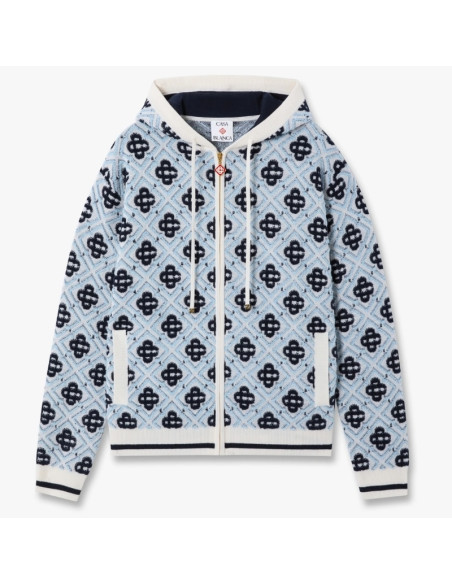 Sweat À Capuche Zippé En Mérinos À Monogramme Bleu Homme Casablanca présenté de face｜Boutique Homme Toulouse
