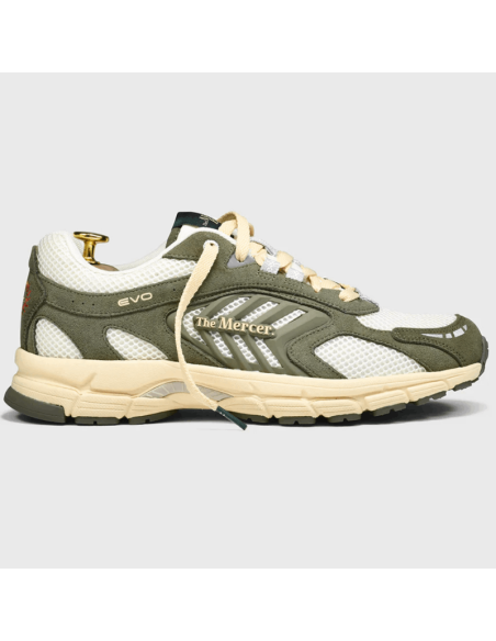 Sneaker The Re-Run Evo New York Olive Homme The Mercer Brand présentée portée de face｜Magasin Homme Toulouse
