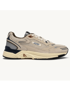 Basket Hyperway En Daim Et Mesh Sand Et Spa Blue Homme Autry présentée de profil｜Magasin Homme Toulouse