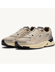 Basket Hyperway En Daim Et Mesh Sand Et Spa Blue Homme Autry présentée de profil｜Magasin Homme Toulouse 2