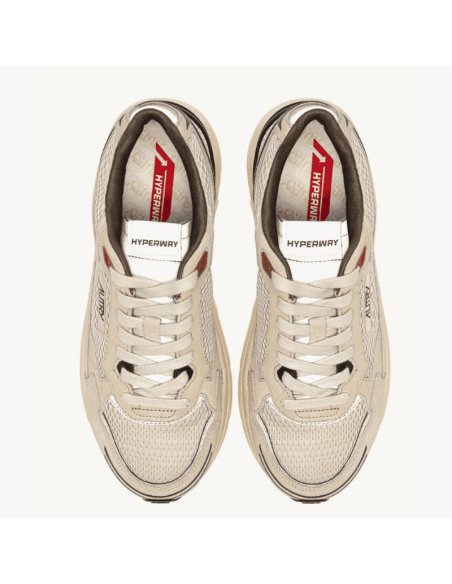 Basket Hyperway En Daim Et Mesh Sand Et Spa Blue Homme Autry présentée de haut｜Magasin Homme Toulouse