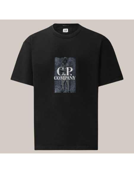 T-Shirt 30/2 Mercerized Jersey Noir Homme C.P. Company présenté de face｜Boutique Homme Toulouse