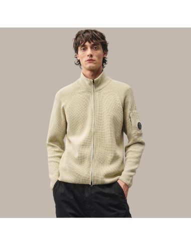 Cardigan Waffle Knit Cotton Zip Homme C.P. Company présenté porté de face｜Boutique Homme Toulouse