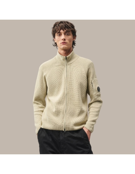 Cardigan Waffle Knit Cotton Zip Homme C.P. Company présenté porté de face｜Boutique Homme Toulouse