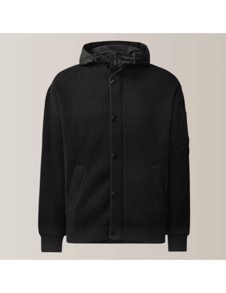 Cardigan Laine Merino Reversible Noir Homme C.P. Company présenté de face｜Boutique Homme Toulouse