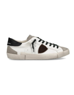 Sneakers Prsx Blanc Noir et Gris Homme Philippe Model présentées portées de face｜Magasin Homme Toulouse