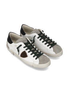 Sneakers Prsx Blanc Noir et Gris Homme Philippe Model présentées portées de face｜Magasin Homme Toulouse 2
