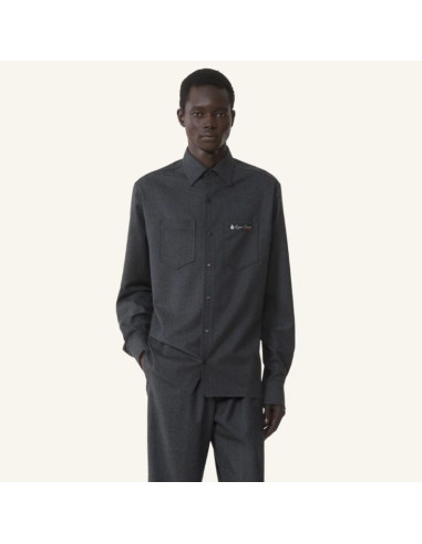 Surchemise Droite En Flanelle De Laine Charcoal Homme Lanvin présentée portée de face｜Magasin Homme Toulouse