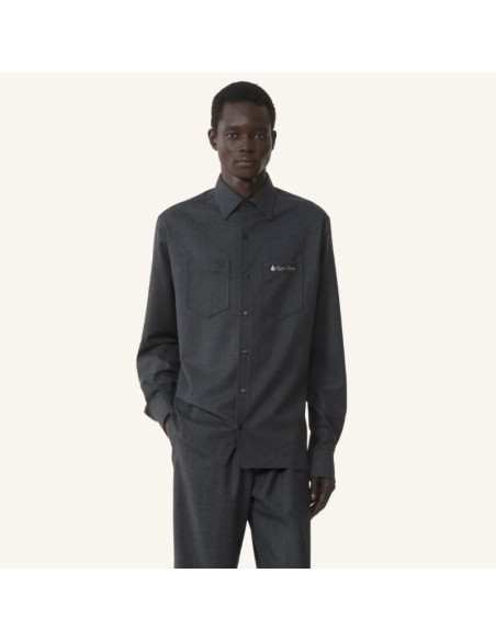 Surchemise Droite En Flanelle De Laine Charcoal Homme Lanvin présentée portée de face｜Magasin Homme Toulouse