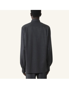 Surchemise Droite En Flanelle De Laine Charcoal Homme Lanvin présentée portée de face｜Magasin Homme Toulouse 2