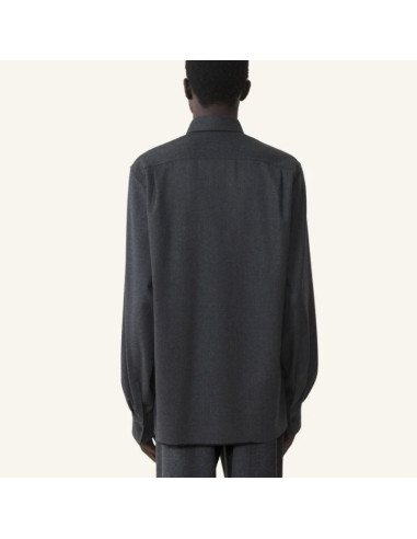 Surchemise Droite En Flanelle De Laine Charcoal Homme Lanvin présentée portée de dos｜Magasin Homme Toulouse