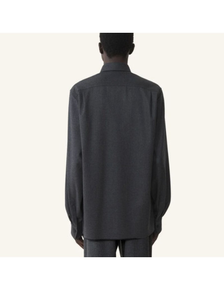 Surchemise Droite En Flanelle De Laine Charcoal Homme Lanvin présentée portée de dos｜Magasin Homme Toulouse