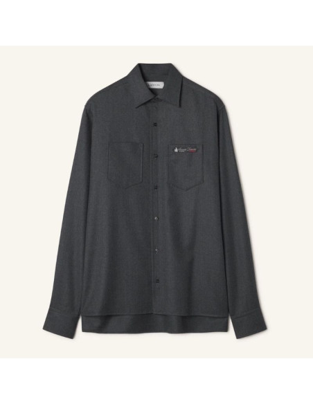 Surchemise Droite En Flanelle De Laine Charcoal Homme Lanvin présentée de face｜Magasin Homme Toulouse