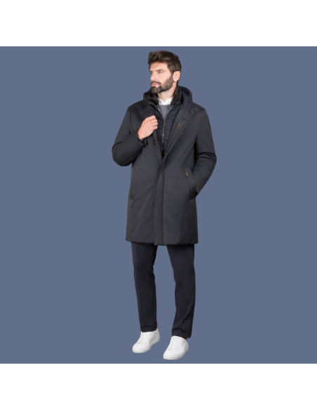 Parka Reis-Ads Bleu Marine Foncé Homme Moorer présentée de face ouverte｜Magasin Homme Toulouse