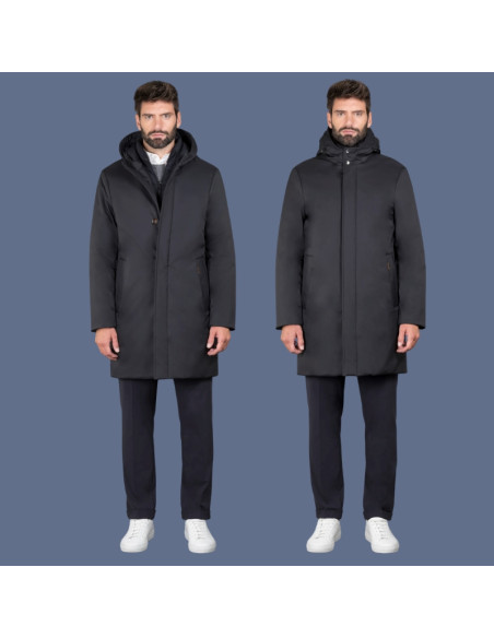 Parka Reis-Ads Bleu Marine Foncé Homme Moorer présentée de face fermé｜Magasin Homme Toulouse