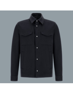 Surchemise Laine Cachemire Bleu Marine Herno présentée de face｜Magasin Homme Toulouse