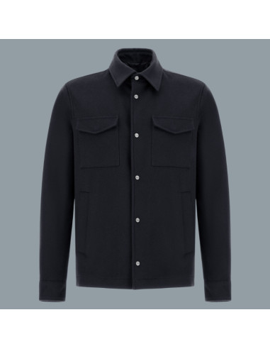 Surchemise Laine Cachemire Bleu Marine Herno présentée de face|Magasin Homme Toulouse Surchemise Laine Cachemire Bleu Marine Herno présentée de face|Magasin Homme Toulouse