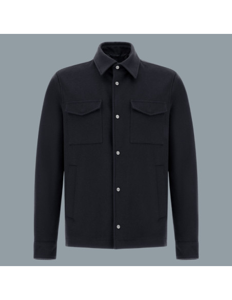 Surchemise Laine Cachemire Bleu Marine Herno présentée de face｜Magasin Homme Toulouse