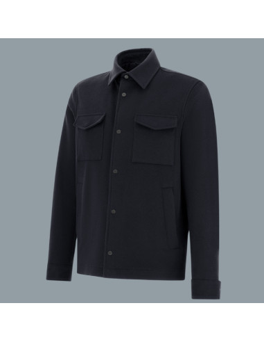 Surchemise Laine Cachemire Bleu Marine Herno présentée de profil|Magasin Homme Toulouse Surchemise Laine Cachemire Bleu Marine Herno présentée de profil|Magasin Homme Toulouse