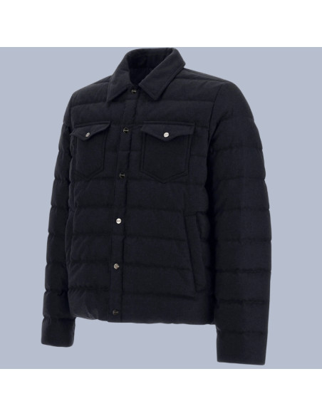 Blouson New Blu Homme Herno présenté de profil｜Magasin Homme Toulouse