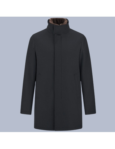 Manteau Col Éco-Fourrure Bleu Marine Homme Herno présenté de face|Magasin Homme Toulouse Manteau Col Éco-Fourrure Bleu Marine Homme Herno présenté de face|Magasin Homme Toulouse