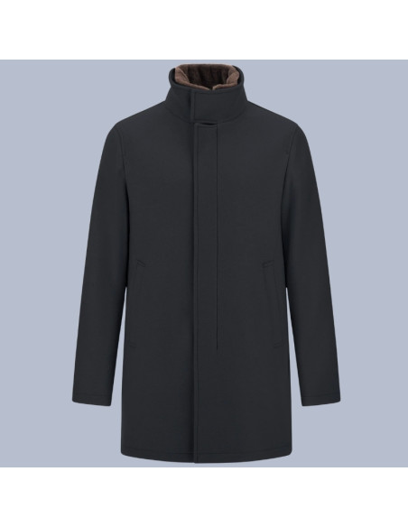 Manteau Col Éco-Fourrure Bleu Marine Homme Herno présenté de face｜Magasin Homme Toulouse