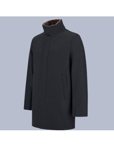 Manteau Col Éco-Fourrure Bleu Marine Homme Herno présenté de profil|Magasin Homme Toulouse Manteau Col Éco-Fourrure Bleu Marine Homme Herno présenté de profil|Magasin Homme Toulouse