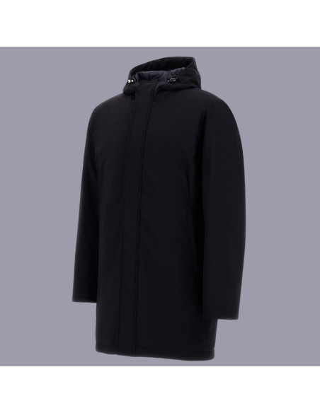 Parka Imperméable à Capuche Bleu Homme Herno présentée de profil｜Magasin Homme Toulouse