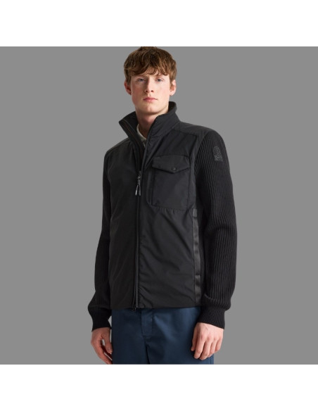 Cardigan Steel River Noir Homme Parajumpers présenté porté de face｜Magasin Homme Toulouse