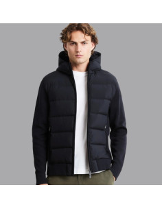 New Amos Hybrid Duck Hood Zip Soft Knit Noire RRD présentée de face｜Magasin Homme Toulouse 2