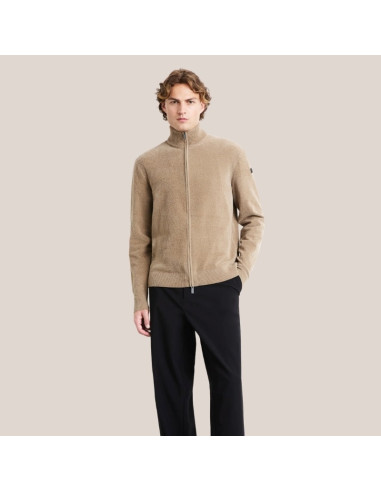 Velvet Full Zip Knit Beige Homme RRD présenté porté de face｜Magasin Homme Toulouse