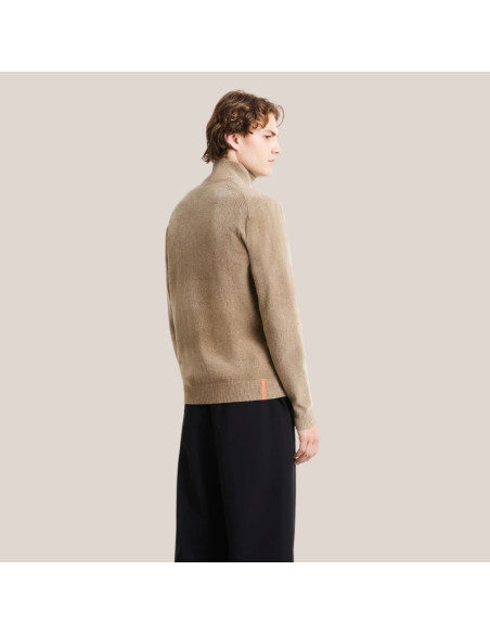 Velvet Full Zip Knit Beige Homme RRD présenté porté de dos｜Magasin Homme Toulouse